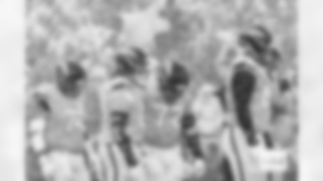 Denver Broncos guard Ben Powers (74), center Luke Wattenberg (60), offensive tackle Garett Bolles (72), center Luke Wattenberg (60) and guard Quinn Meinerz (77) stand amid heavy snowfall during the AFC Championship Game between the Denver Broncos and New England Patriots at Empower Field at Mile High in Denver, Colorado on January 25, 2026. Photo by Ben Swanson / Denver Broncos