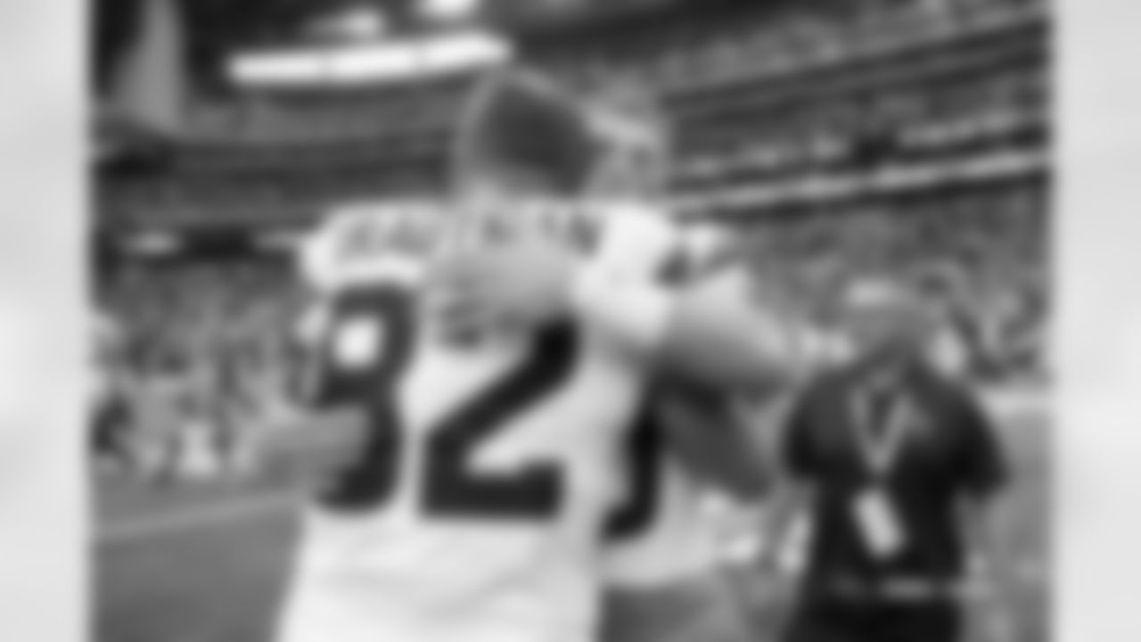 Adam Trautman and Bo Nix after the Broncos' Week 9 game against the Houston Texans at NRG Stadium in Houston, Texas on November 2, 2025. Photo by Gabriel Christus / Denver Broncos