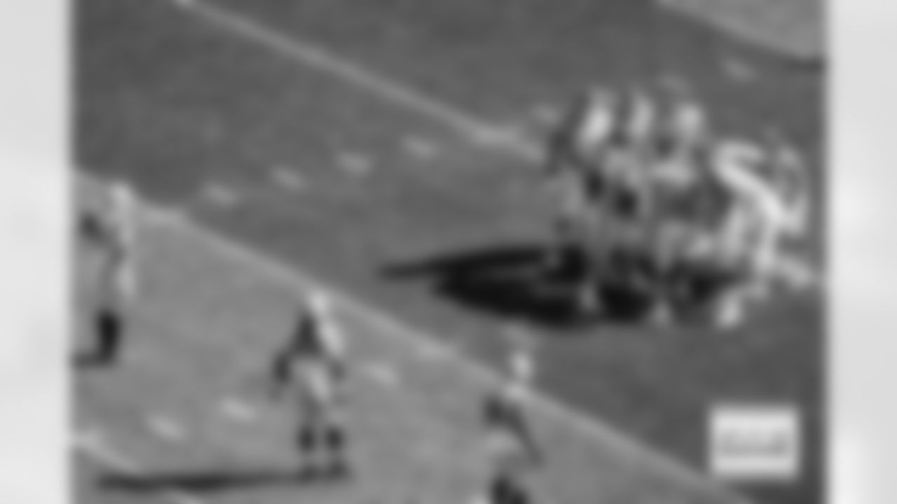 The offense huddles during the Broncos' Week 5 game against the Las Vegas Raiders at Empower Field at Mile High in Denver, Colorado on October 6, 2024. Photo by Andrew Wevers / Denver Broncos