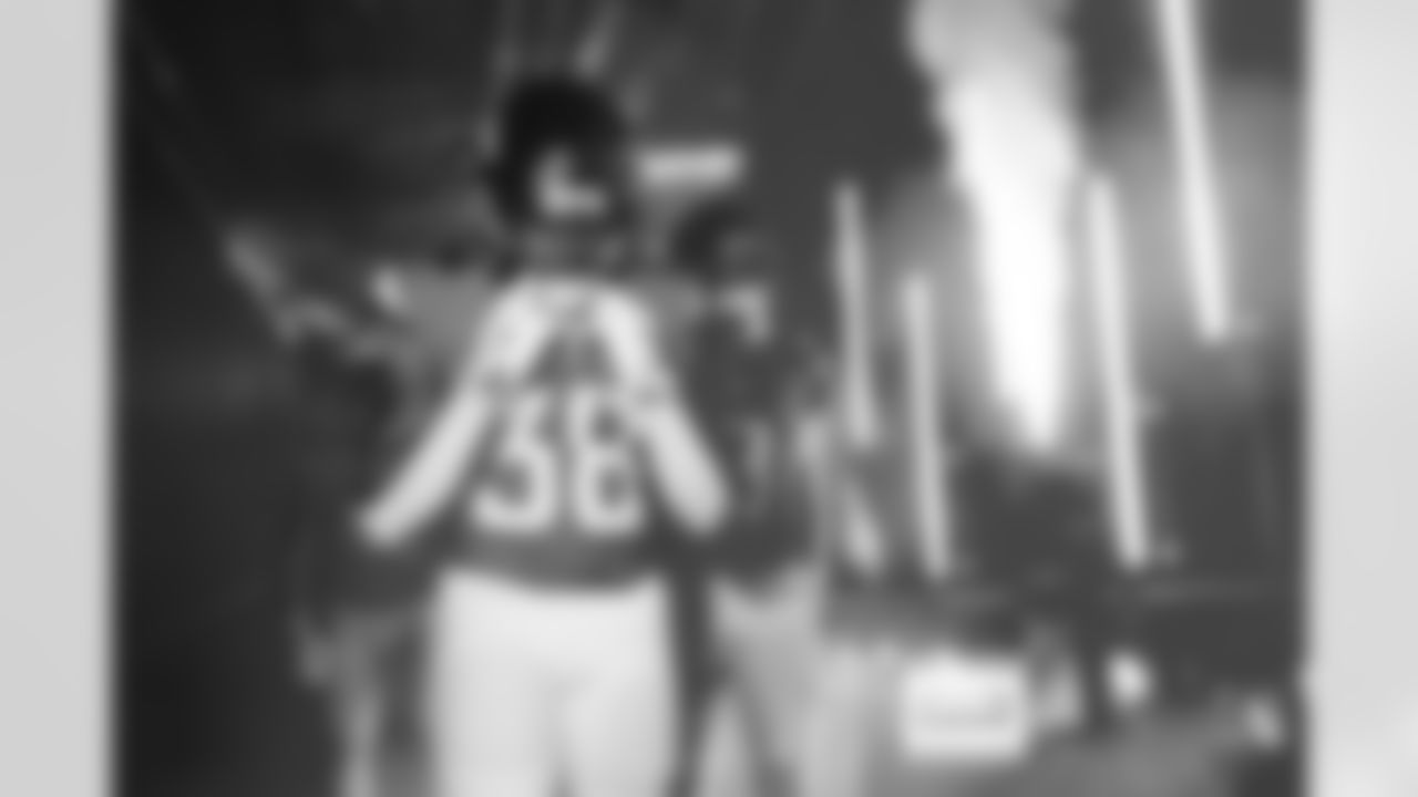 Denver Broncos running back Jaleel McLaughlin (38) walks in the tunnel for team introductions before the Broncos' Week 11 game against the Kansas City Chiefs at Empower Field at Mile High in Denver, Colorado on November 16, 2025. Photo by Gabriel Christus / Denver Broncos