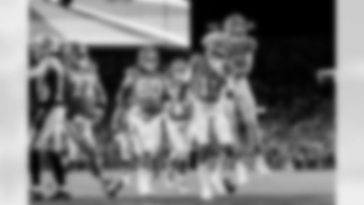 Denver Broncos quarterback Bo Nix (10) and wide receiver Troy Franklin (11) celebrate a touchdown during the Broncos' Week 10 game against the Las Vegas Raiders at Empower Field at Mile High in Denver, Colorado on November 6, 2025. Photo by Gavin Liddell / Denver Broncos