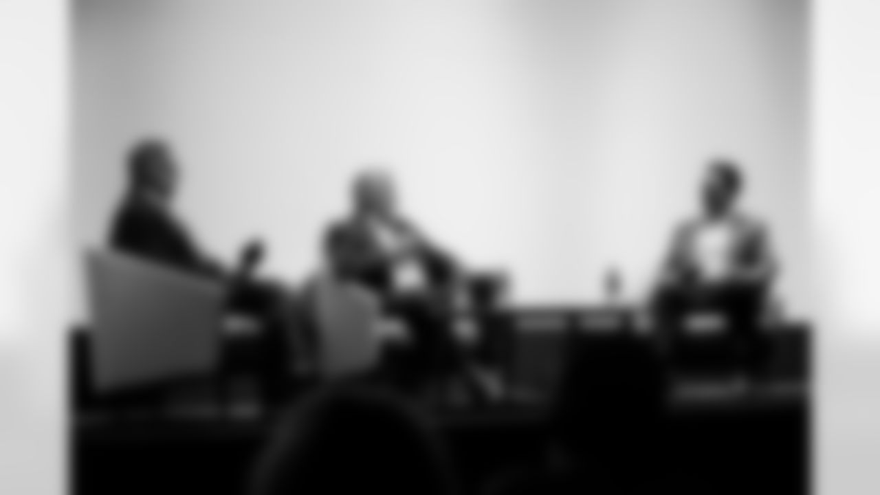 John Elway and director Ken Rodgers take part in a Q&A moderated by Michael Spencer at the movie premiere for the Netflix documentary "Elway" at the Ellie Caulkins Opera House in Denver, Colorado on November 8, 2025. Photo by Ben Swanson / Denver Broncos