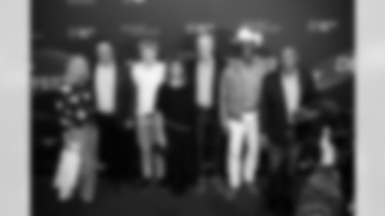 Rich Karlis, Steve Foley, Brandon Lloyd and Mark Jackson on the red carpet at the movie premiere for the Netflix documentary "Elway" at the Ellie Caulkins Opera House in Denver, Colorado on November 8, 2025. Photo by Ben Swanson / Denver Broncos