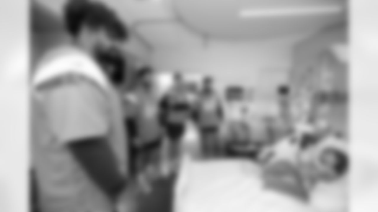 Clay Webb, Jeremy Crawshaw, Joe Michalski and Xavier Truss during a rookie visit to the Children's Hospital Colorado on Monday, June 2, 2025 in Aurora, Colorado.
Photo by Gabriel Christus / Denver Broncos