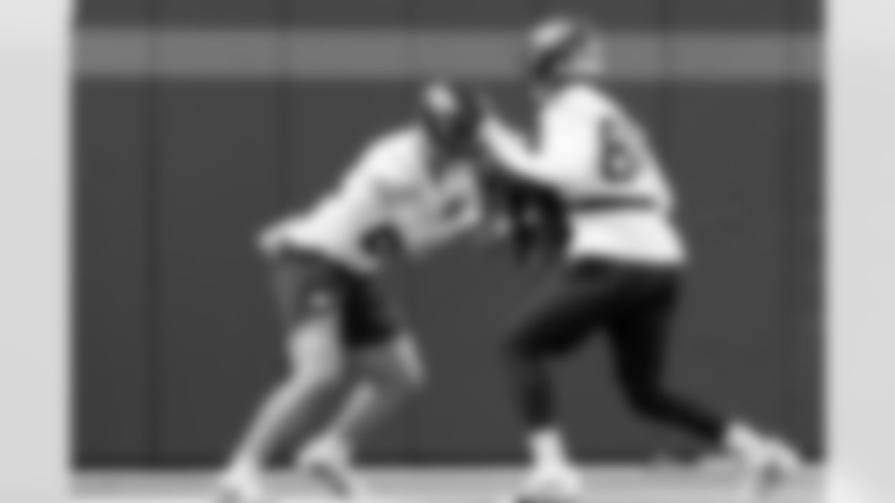 Adam Trautman and Caleb Lohner during practice on Wednesday, December 3, 2025 at Broncos Park Powered by CommonSpirit in Englewood, Colorado.
Photo by Gabriel Christus / Denver Broncos