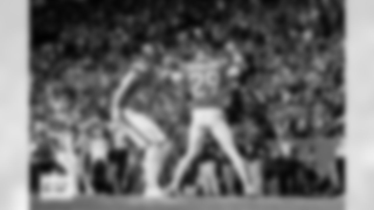 Denver Broncos linebacker Justin Strnad (40) and cornerback Ja'Quan McMillian (29) celebrate during the Broncos' Week 11 game against the Kansas City Chiefs at Empower Field at Mile High in Denver, Colorado on November 16, 2025. Photo by Gavin Liddell / Denver Broncos