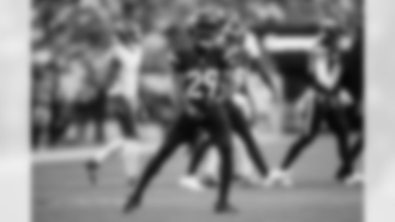 Denver Broncos cornerback Ja'Quan McMillian (29) reacts after a tackle during the Broncos' Week 4 game against the Cincinnati Bengals at Empower Field at Mile High in Denver, Colorado on September 29, 2025. Photo by Ben Swanson / Denver Broncos