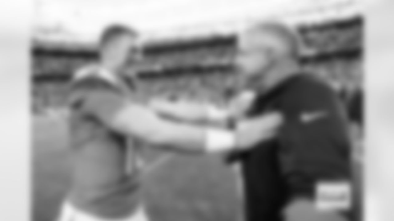 Bo Nix and Sean Payton after the Broncos' Week 7 game against the New York Giants at Empower Field at Mile High in Denver, Colorado on October 19, 2025. Photo by Ben Swanson / Denver Broncos