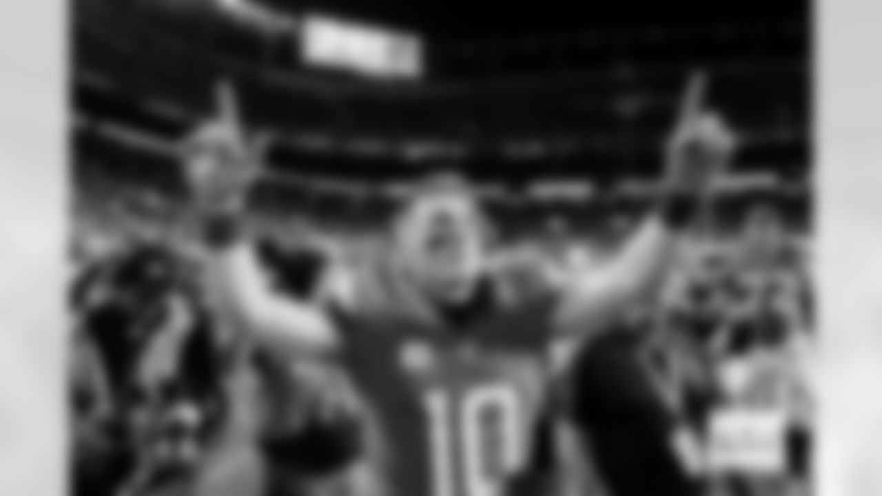 Denver Broncos quarterback Bo Nix (10) celebrates after the Broncos' Week 15 game against the Green Bay Packers at Empower Field at Mile High in Denver, Colorado on December 14, 2025. Photo by Ben Swanson / Denver Broncos