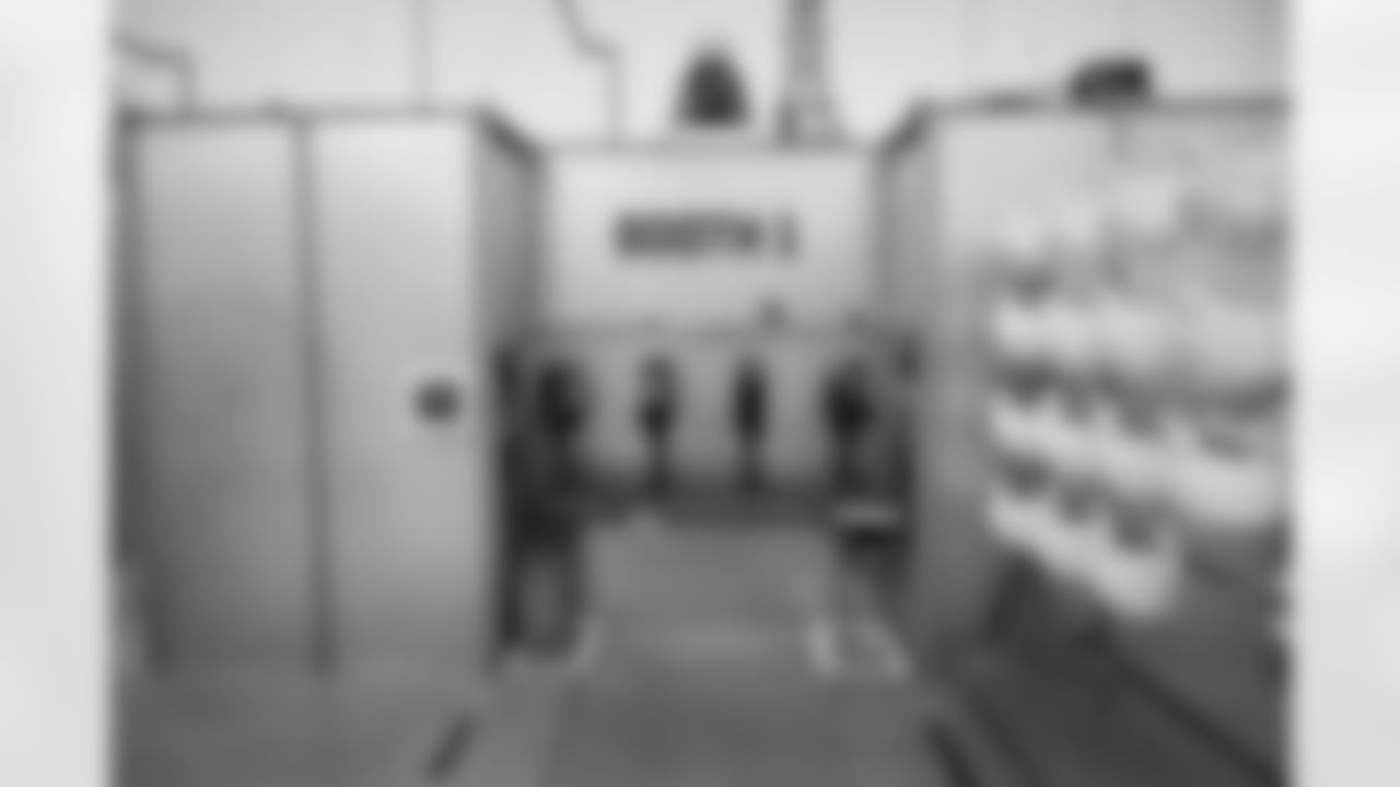 The painting booth during a tour to see the All In. All. Covered Riddell helmets being made on Wednesday, April 16, 2025 at Riddell Factory in North Ridgeville, Ohio.
Photo by Gabriel Christus / Denver Broncos