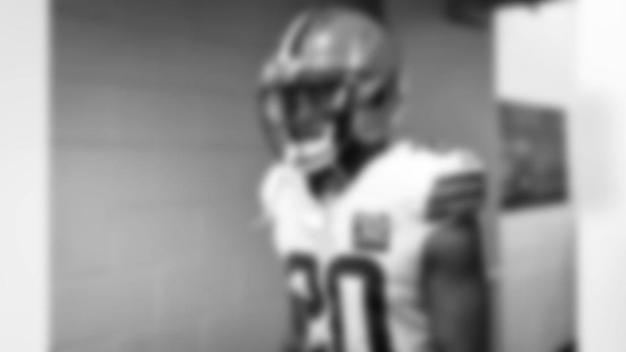 Running back Pierre Strong Jr. (20) before a NFL football game between the Cleveland Browns and Denver Broncos on November 26, 2023 at Empower Field at Mile High.