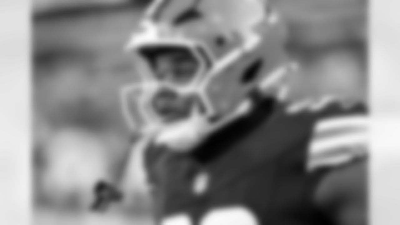 Defensive lineman Adin Huntington (98) before a NFL football game between the Buffalo Bills and Cleveland Browns on December 21, 2025 at Huntington Bank Field.