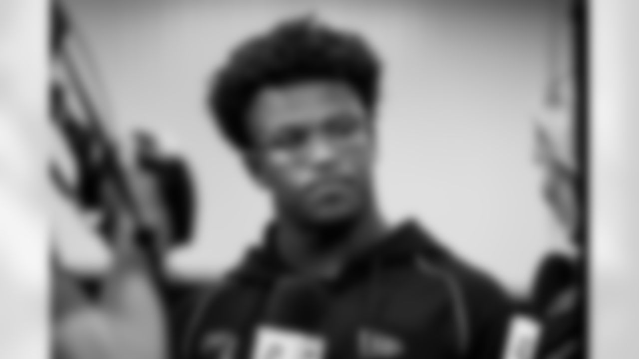 Defensive back Caleb Downs, Ohio State, speaks to the media at the 2026 NFL Combine on February 26, 2026 in Indianapolis, Indiana.