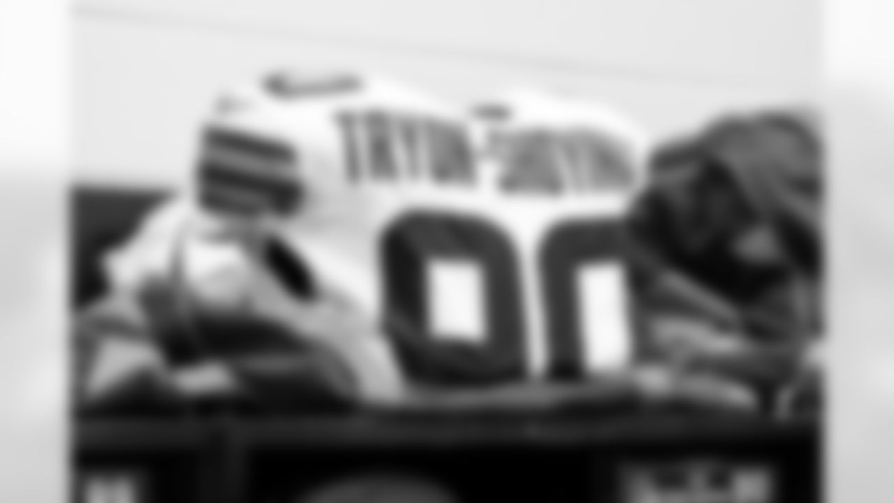 Defensive end Joe Tryon-Shoyinka's jersey before a preseason NFL football game between the Cleveland Browns and Carolina Panthers on August 8, 2025 at Bank of America Stadium.