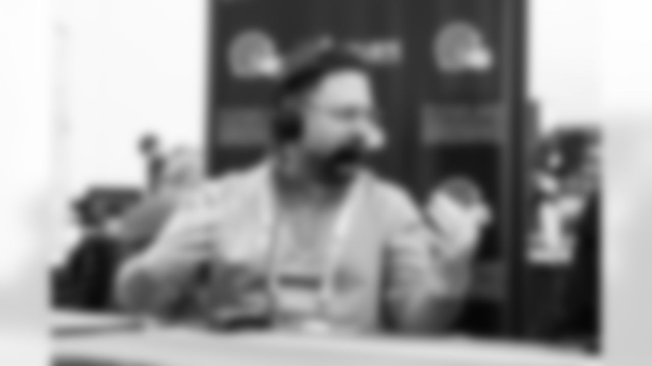 Media Broadcaster Beau Bishop on Cleveland Browns Daily on location at the 2026 NFL Combine on February 24, 2026 in Indianapolis, Indiana.