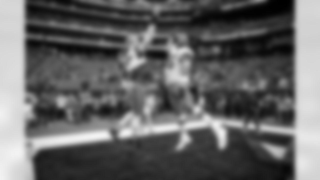 Tight end David Njoku (85) and Defensive end Myles Garrett (95) before a NFL Wild Card playoff football game between the Cleveland Browns and Houston Texans on January 13, 2024 at NRG Stadium.