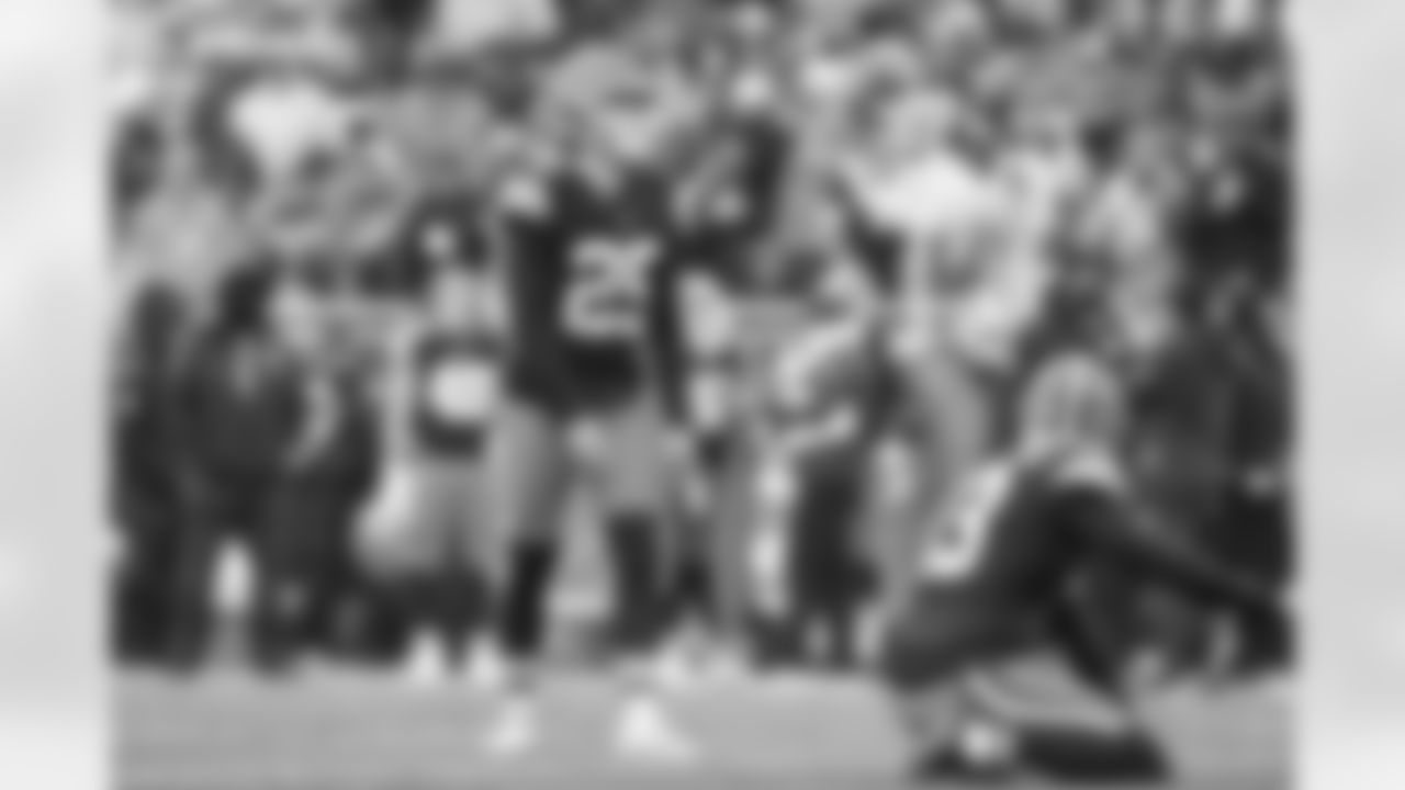 Kicker Andre Szmyt (25) and Punter Corey Bojorquez (13) during a NFL football game between the Pittsburgh Steelers and Cleveland Browns on December 28, 2025 at Huntington Bank Field.