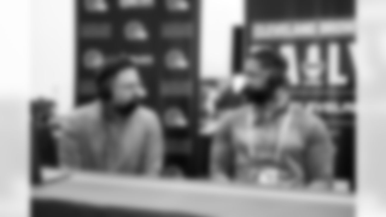 Media Broadcaster Beau Bishop and Executive Vice President of Football Operations and General Manager Andrew Berry on Cleveland Browns Daily on location at the 2026 NFL Combine on February 24, 2026 in Indianapolis, Indiana.