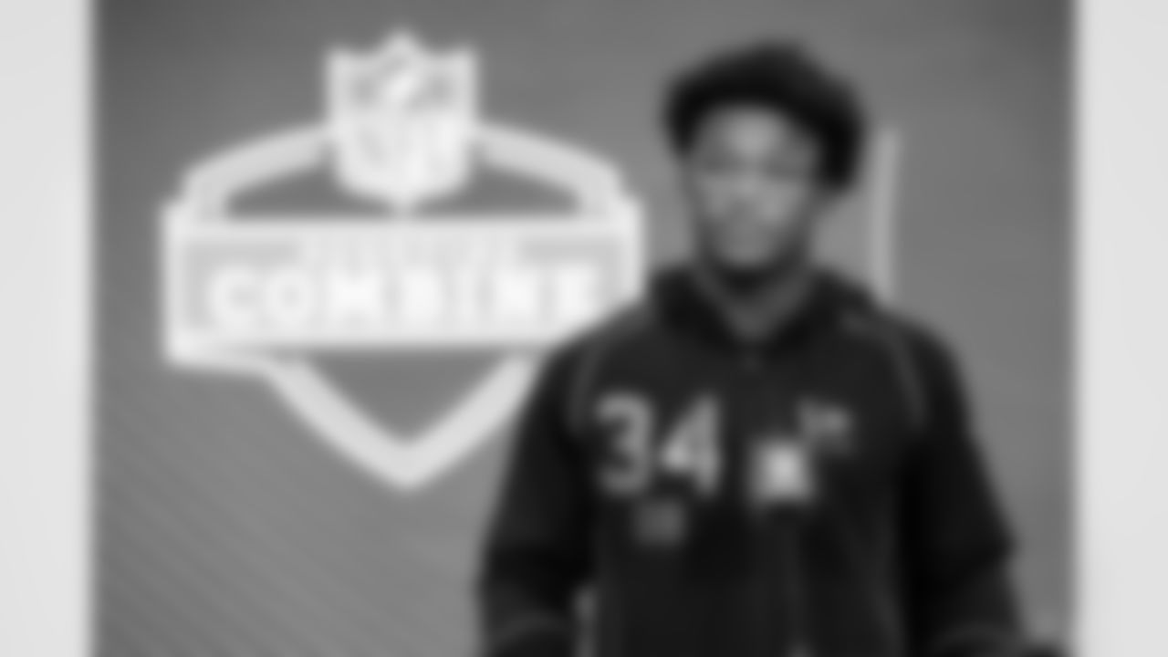 Defensive back Caleb Downs, Ohio State, speaks to the media at the 2026 NFL Combine on February 26, 2026 in Indianapolis, Indiana.