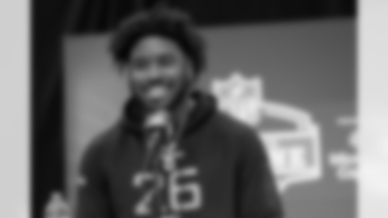 Tennessee running back Dylan Sampson speaks during a press conference at the NFL football scouting combine Friday, Feb. 28, 2025, in Indianapolis. (AP Photo/George Walker IV)