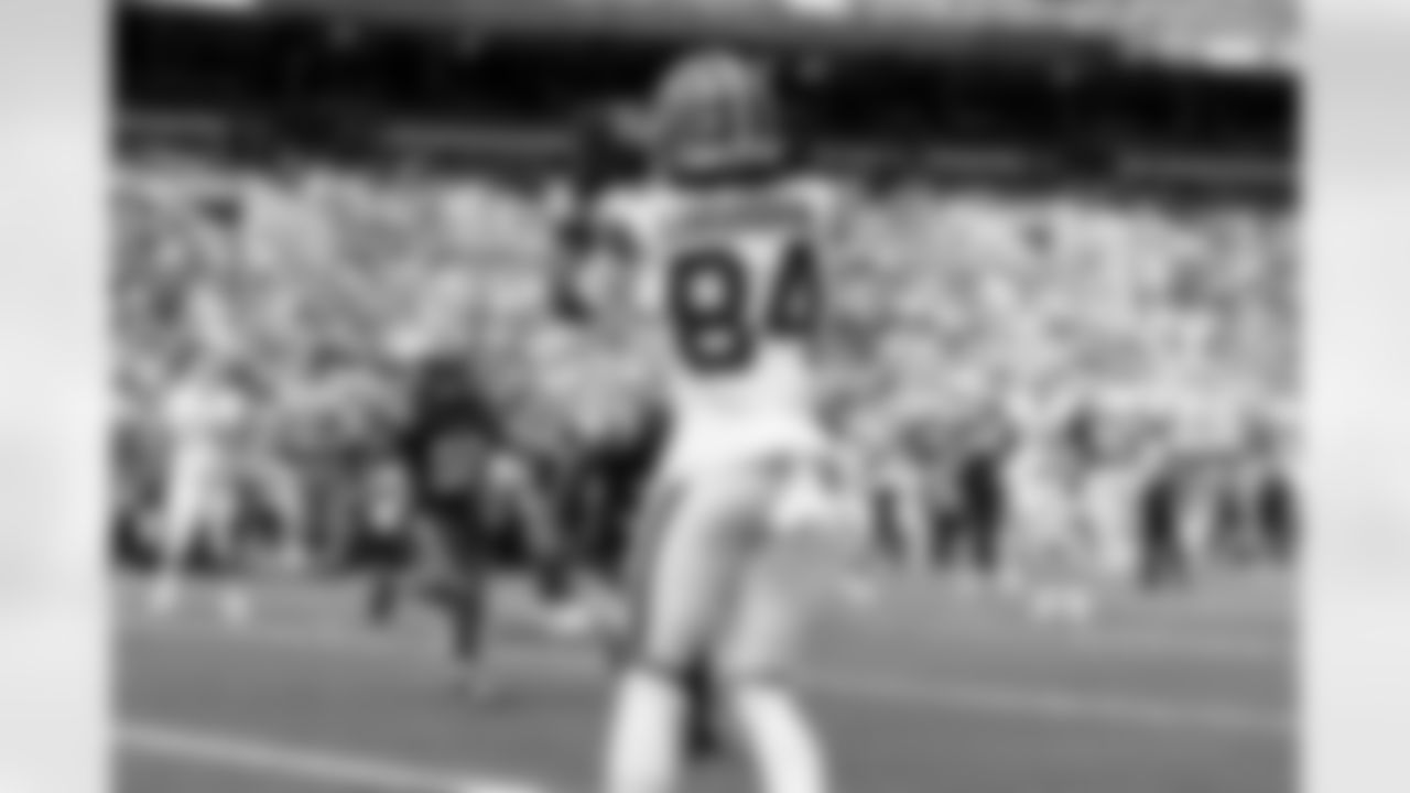 Wide receiver Gage Larvadain (84) during a preseason NFL football game between the Los Angeles Rams and Cleveland Browns on August 23, 2025 at Huntington Bank Field. The Browns won 19-17.