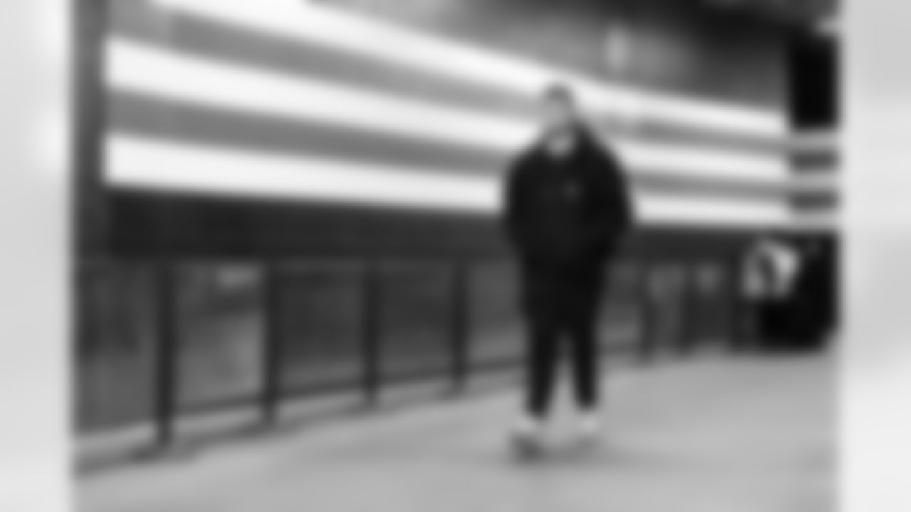 Offensive guard Zak Zinter (70) before a NFL football game between the Buffalo Bills and Cleveland Browns on December 21, 2025 at Huntington Bank Field.