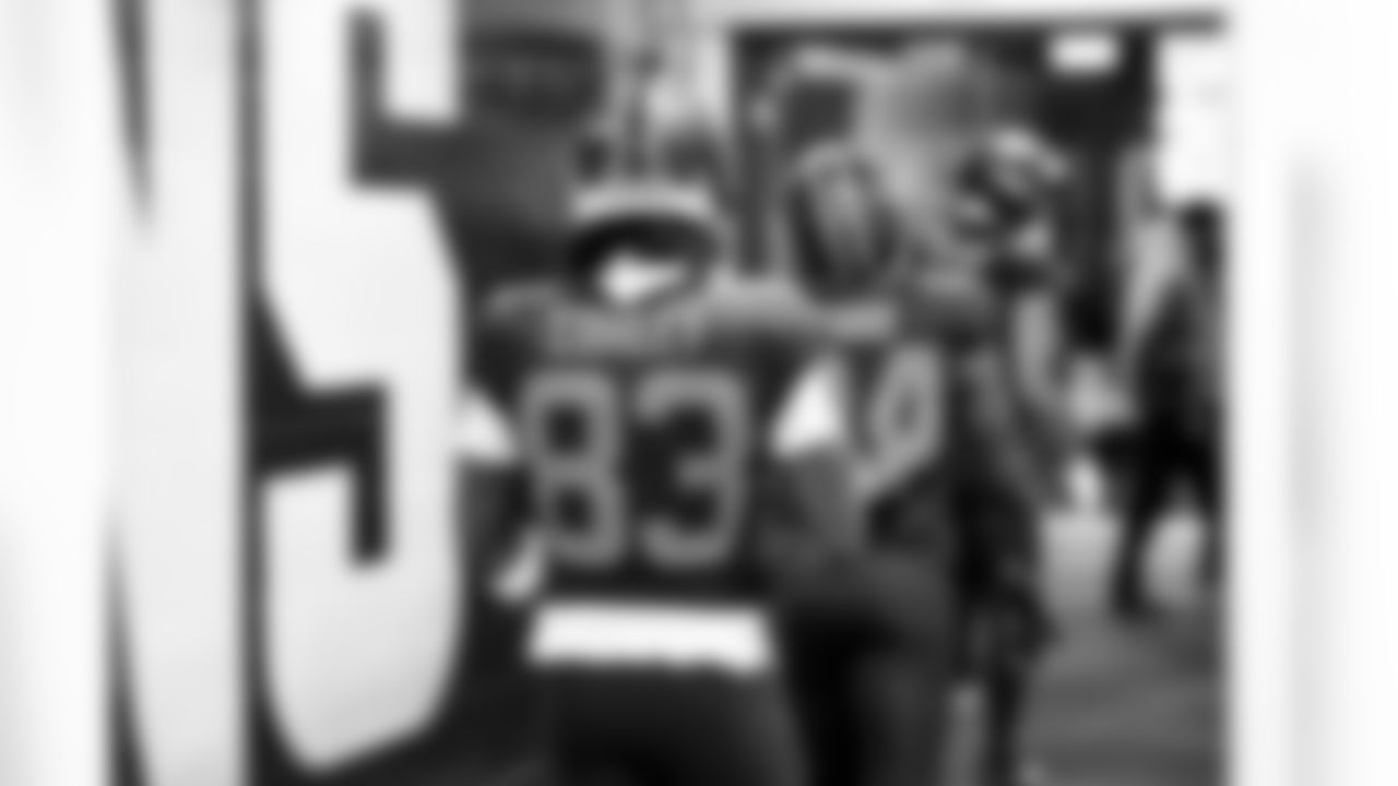 Wide receiver Malachi Corley (83) before a NFL football game between the Tennessee Titans and Cleveland Browns on December 7, 2025 at Huntington Bank Field.