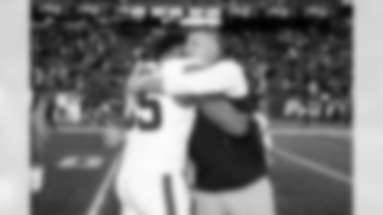 Defensive end Myles Garrett (95) and Patriots Head Coach Mike Vrabel after a NFL football game between the Cleveland Browns and New England Patriots on October 26, 2025 at Gillette Stadium. The Browns lost 13-32.