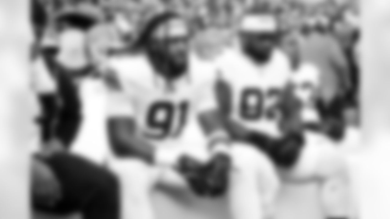 Defensive end Alex Wright (91) before a preseason NFL football game between the Cleveland Browns and Carolina Panthers on August 8, 2025 at Bank of America Stadium.