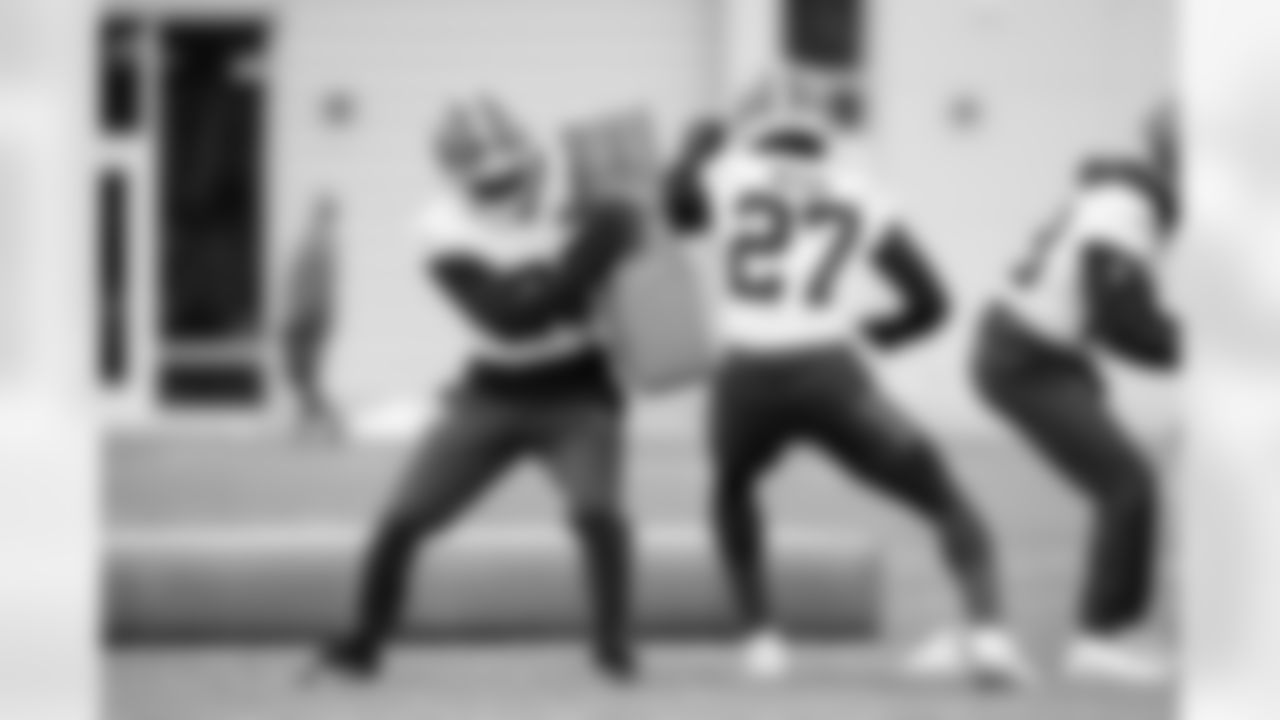 Cornerback Tre Avery (28) and Cornerback Sam Webb (27) during practice at CrossCountry Mortgage Campus on December 17, 2025.