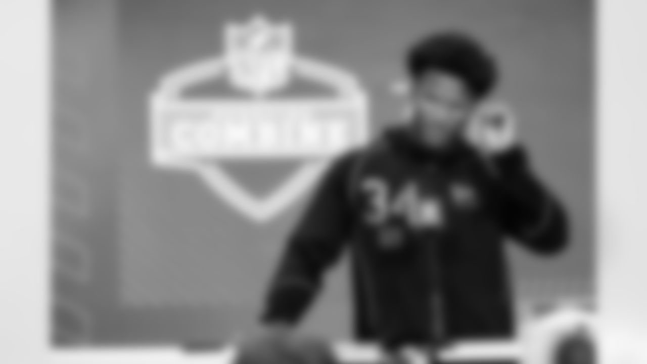 Defensive back Caleb Downs, Ohio State, speaks to the media at the 2026 NFL Combine on February 26, 2026 in Indianapolis, Indiana.