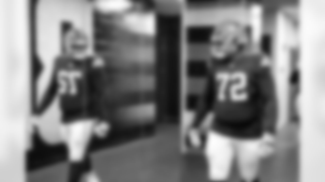 Offensive tackle KT Leveston (72) before a NFL football game between the San Francisco 49ers and Cleveland Browns on November 30, 2025 at Huntington Bank Field.