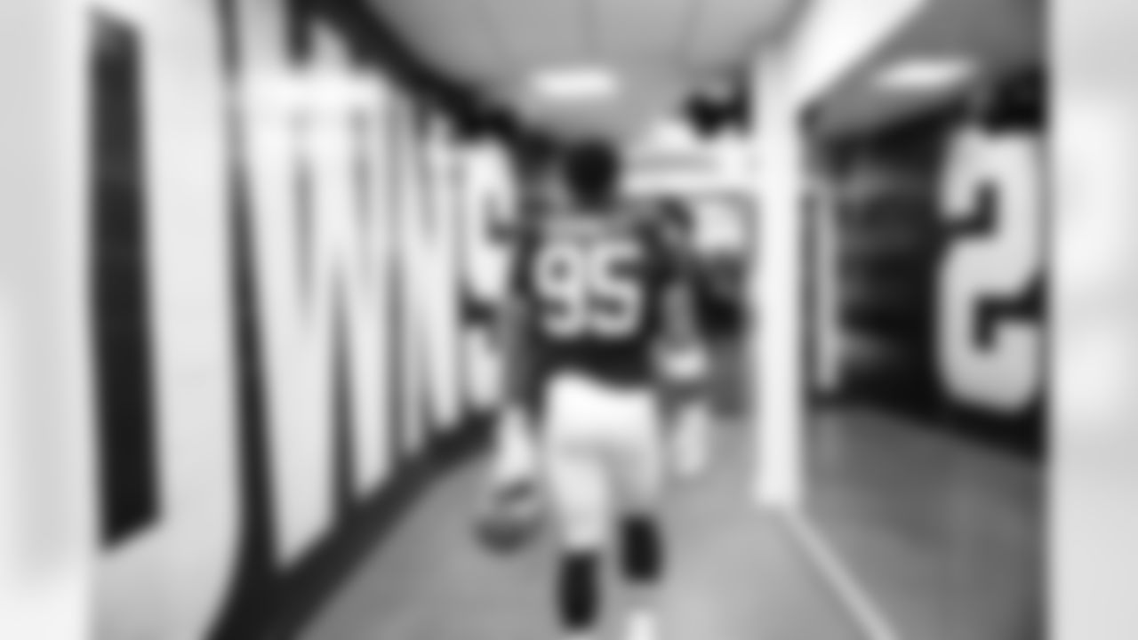 Defensive end Myles Garrett (95) before a NFL football game between the Buffalo Bills and Cleveland Browns on December 21, 2025 at Huntington Bank Field.