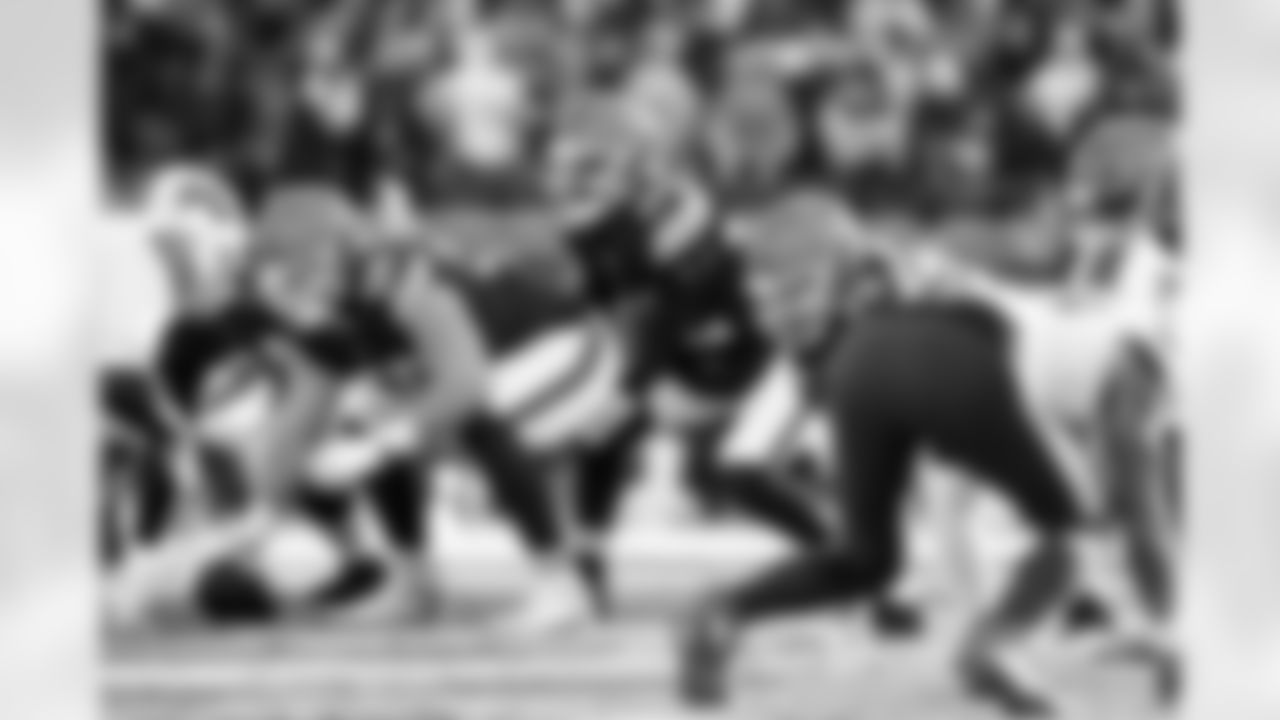 Linebacker Jeremiah Owusu-Koramoah (6) and Quarterback Shedeur Sanders (12) during a NFL football game between the Buffalo Bills and Cleveland Browns on December 21, 2025 at Huntington Bank Field.