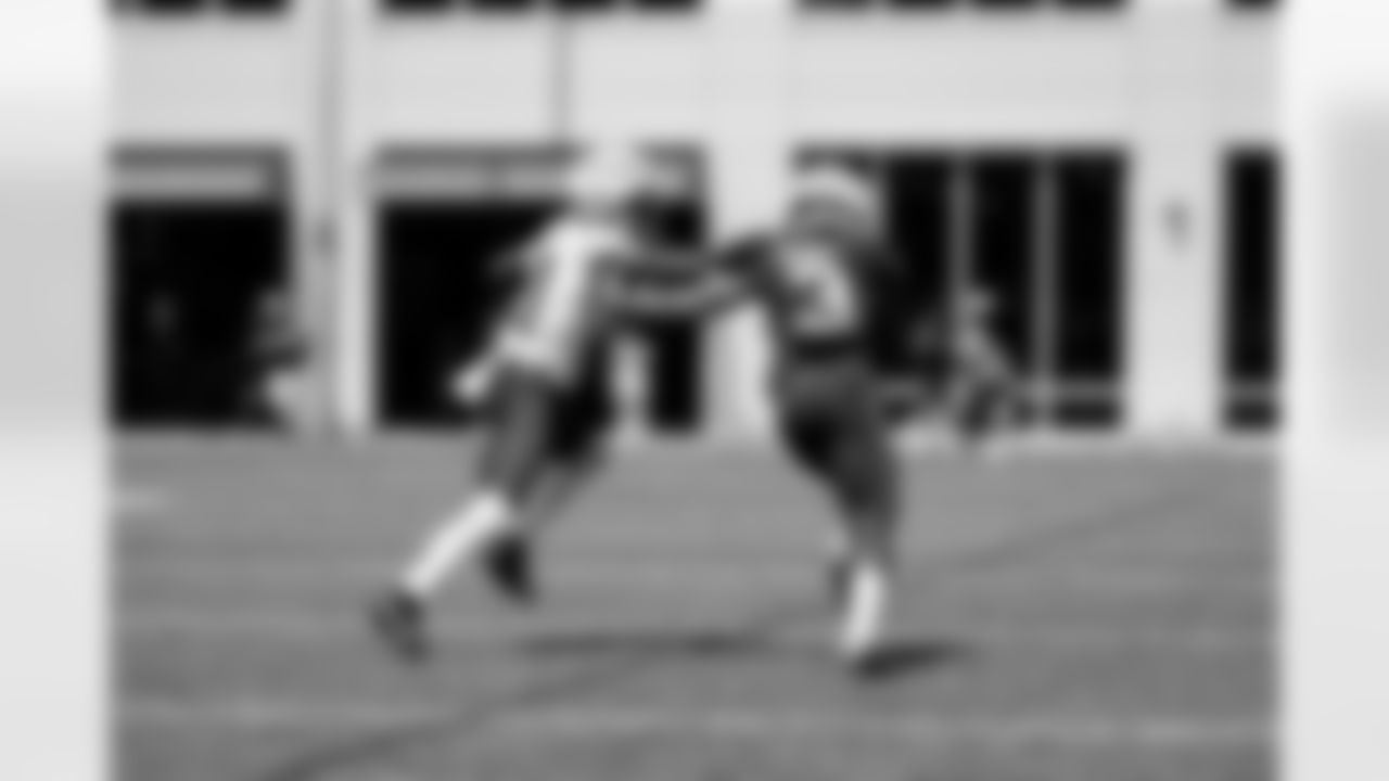 Cornerback Denzel Ward (21) and Wide receiver Jerry Jeudy (3) during Day 8 of Training Camp at CrossCountry Mortgage Campus on August 1, 2025.