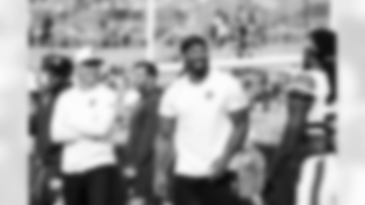 Defensive end Myles Garrett (95) before a preseason NFL football game between the Cleveland Browns and Carolina Panthers on August 8, 2025 at Bank of America Stadium.