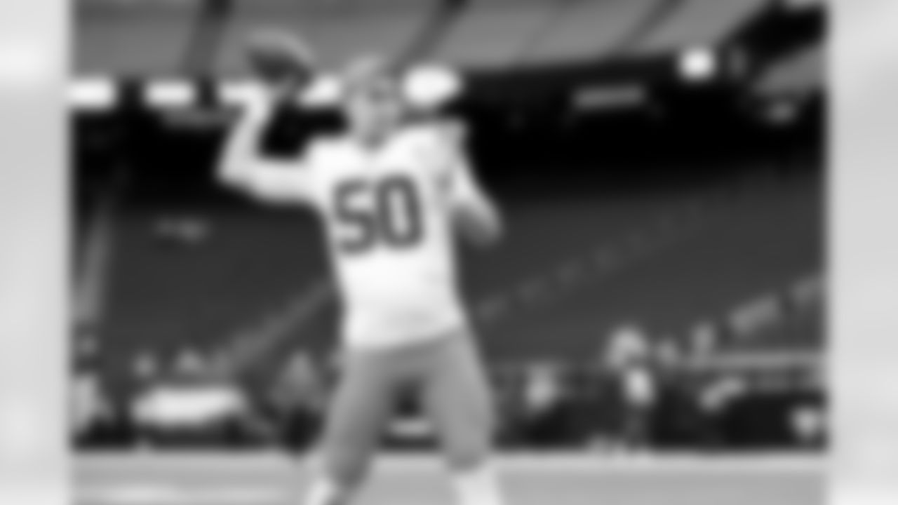 Long snapper Rex Sunahara (50) before a NFL football game between the Cleveland Browns and Las Vegas Raiders on November 23, 2025 at Allegiant Stadium.