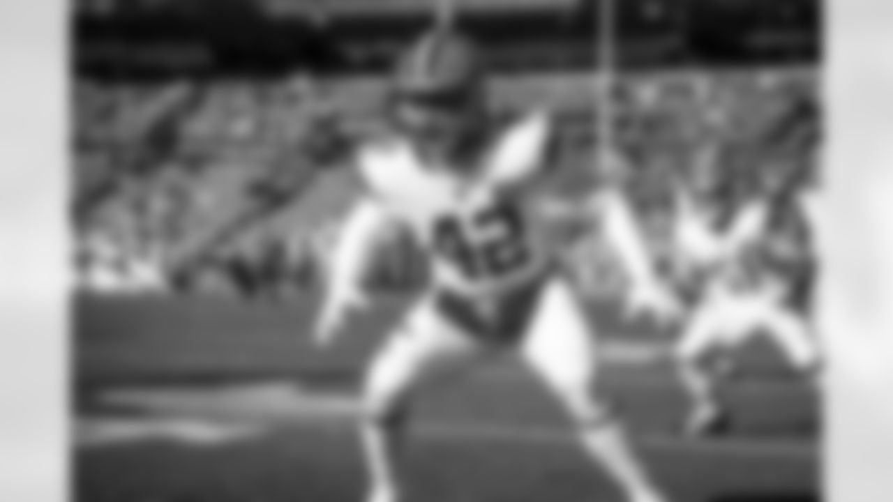 Linebacker Tony Fields II (42) before a NFL football game between the Cleveland Browns and Denver Broncos on November 26, 2023 at Empower Field at Mile High.