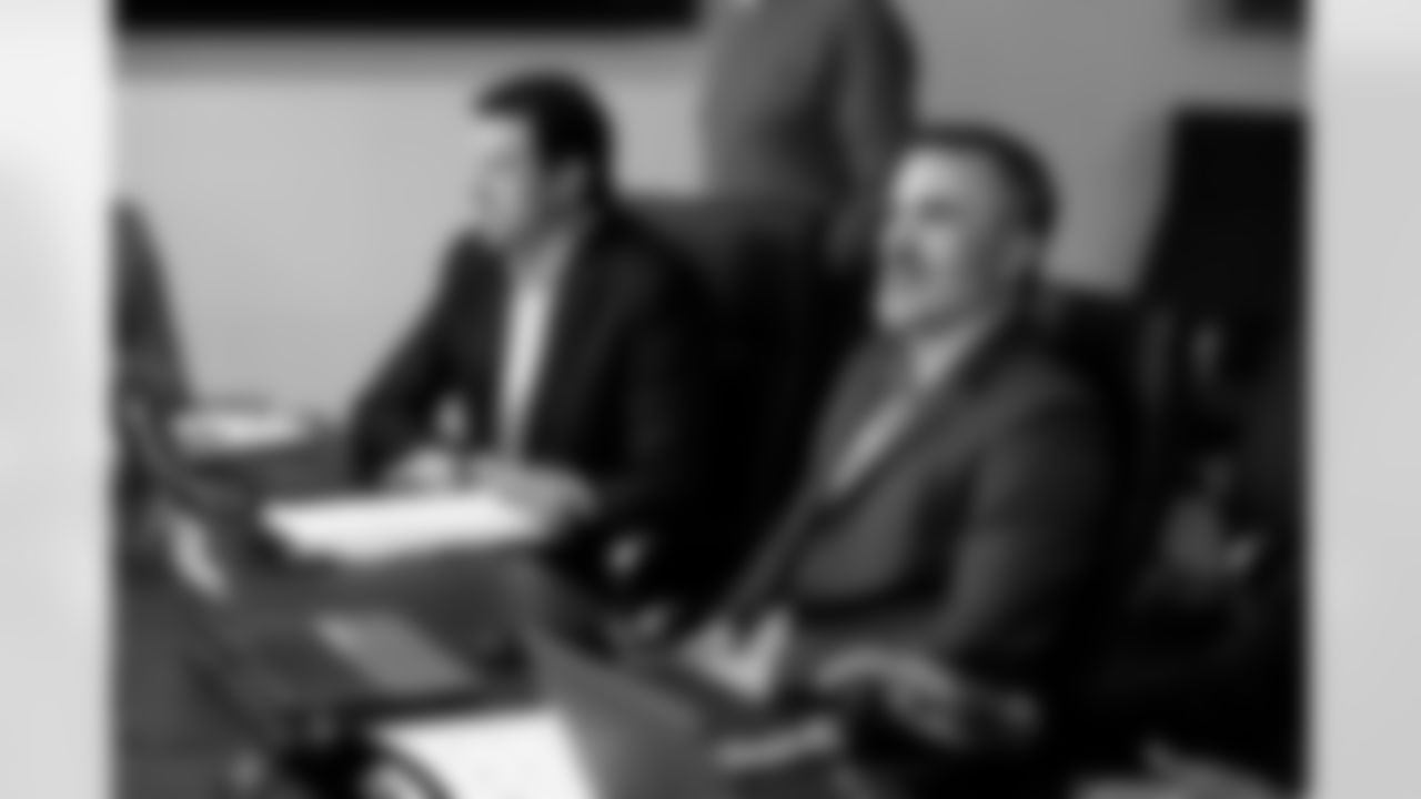 Head Coach Kevin Stefanski in the draft room at CrossCountry Mortgage Campus during night two of the 2025 NFL Draft on April 25, 2025.