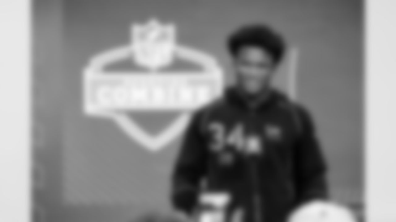 Defensive back Caleb Downs, Ohio State, speaks to the media at the 2026 NFL Combine on February 26, 2026 in Indianapolis, Indiana.