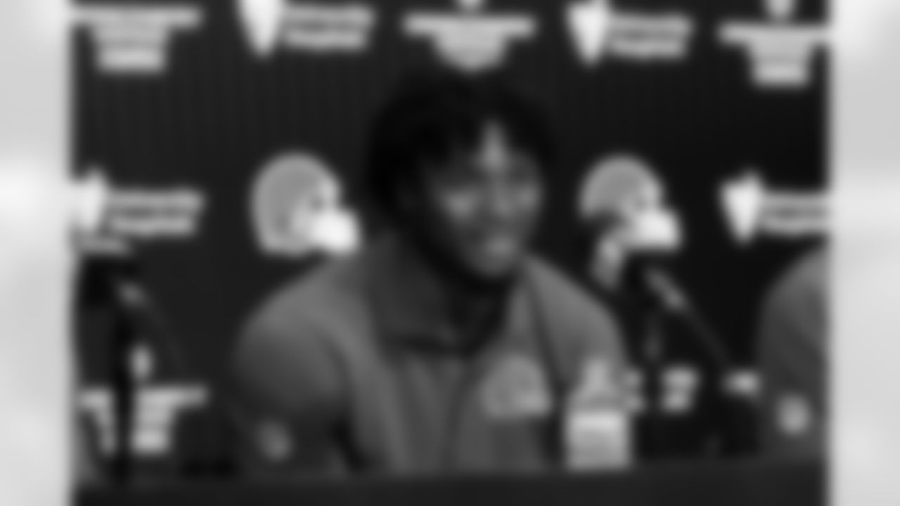Browns third round pick Harold Fannin Jr. speaks to the media in the Dino Lucarelli Media Center at CrossCountry Mortgage Campus during day three of the 2025 NFL Draft on April 26, 2025.