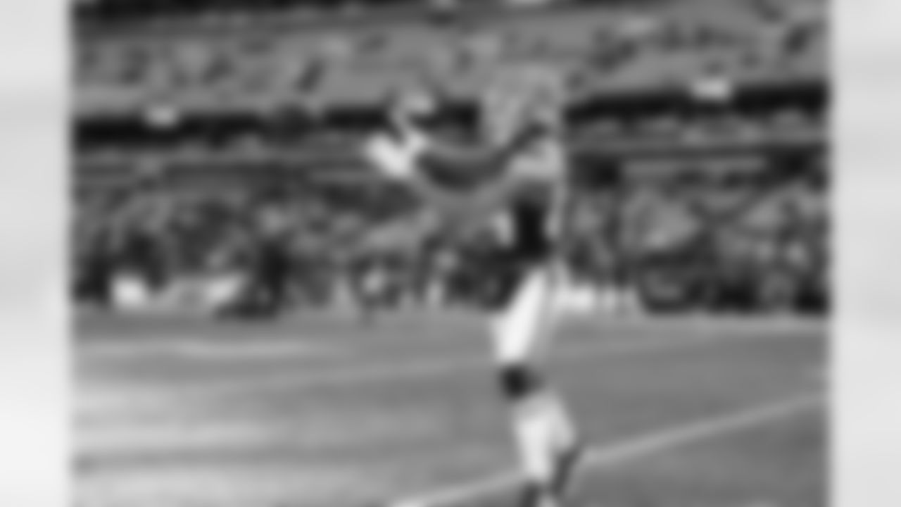 Wide receiver Gage Larvadain (84) before a NFL football game between the Buffalo Bills and Cleveland Browns on December 21, 2025 at Huntington Bank Field.