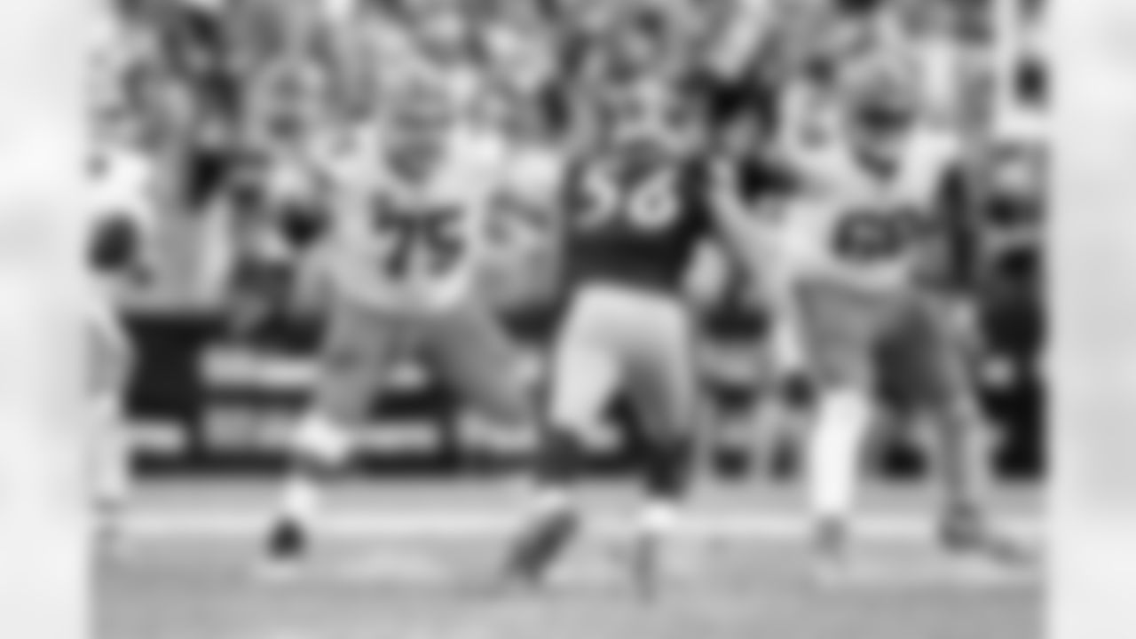 Offensive guard Joel Bitonio (75) and Offensive tackle Cam Robinson (68) during a NFL football game between the Cleveland Browns and Pittsburgh Steelers on October 12, 2025 at Acrisure Stadium.