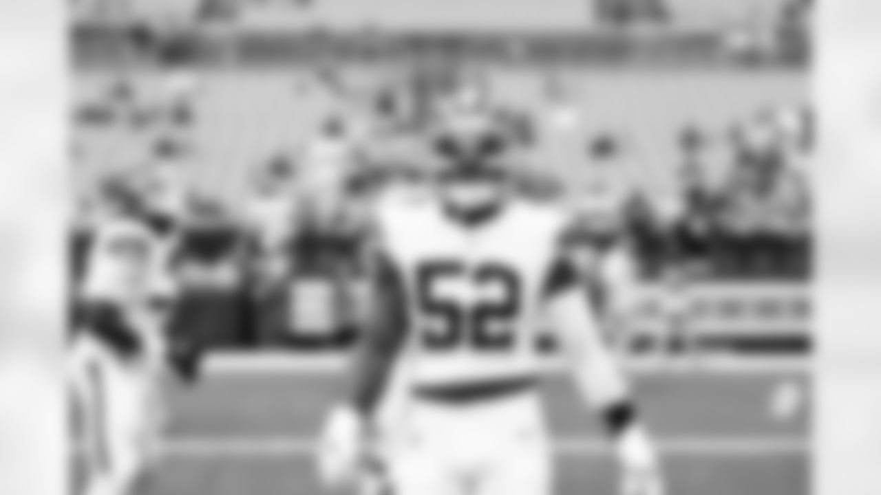 Defensive end K.J. Henry (52) before a preseason NFL football game between the Los Angeles Rams and Cleveland Browns on August 23, 2025 at Huntington Bank Field.