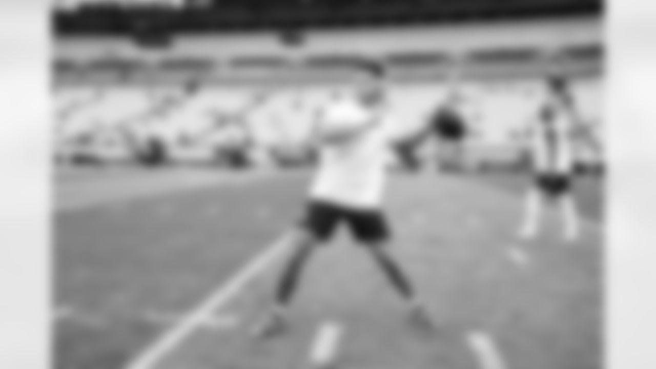 Quarterback Dillon Gabriel (8) before a NFL football game between the Cleveland Browns and Pittsburgh Steelers on October 12, 2025 at Acrisure Stadium.