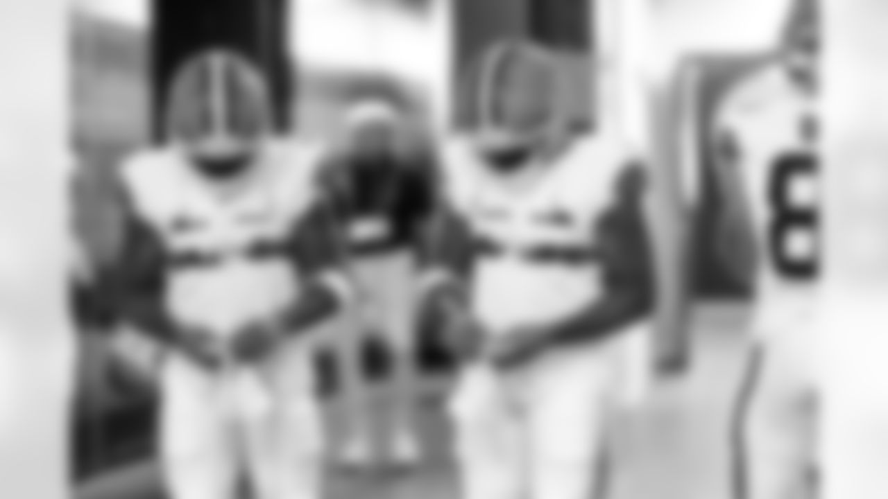 Running back Trayveon Williams (36) before a preseason NFL football game between the Los Angeles Rams and Cleveland Browns on August 23, 2025 at Huntington Bank Field.