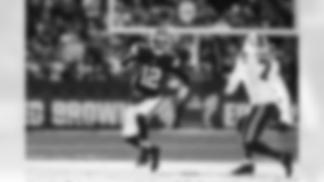 Quarterback Shedeur Sanders (12) during a NFL football game between the Buffalo Bills and Cleveland Browns on December 21, 2025 at Huntington Bank Field.