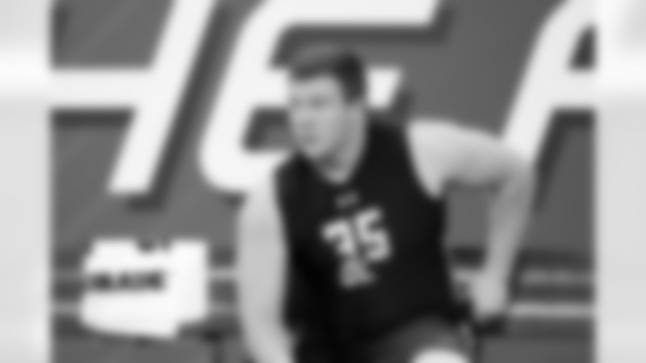 LSU center Ethan Pocic is seen before a drill at the 2017 NFL football scouting combine Friday, March 3, 2017, in Indianapolis. (AP Photo/Gregory Payan)