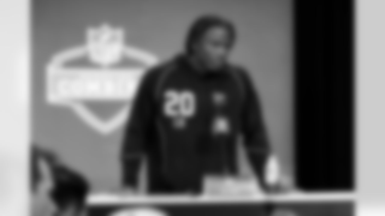 Linebacker Arvell Reese, Ohio State, speaks to the media at the 2026 NFL Combine on February 25, 2026 in Indianapolis, Indiana.