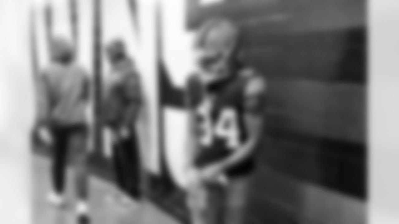 Wide receiver Gage Larvadain (84) before a NFL football game between the Baltimore Ravens and Cleveland Browns on November 16, 2025 at Huntington Bank Field.